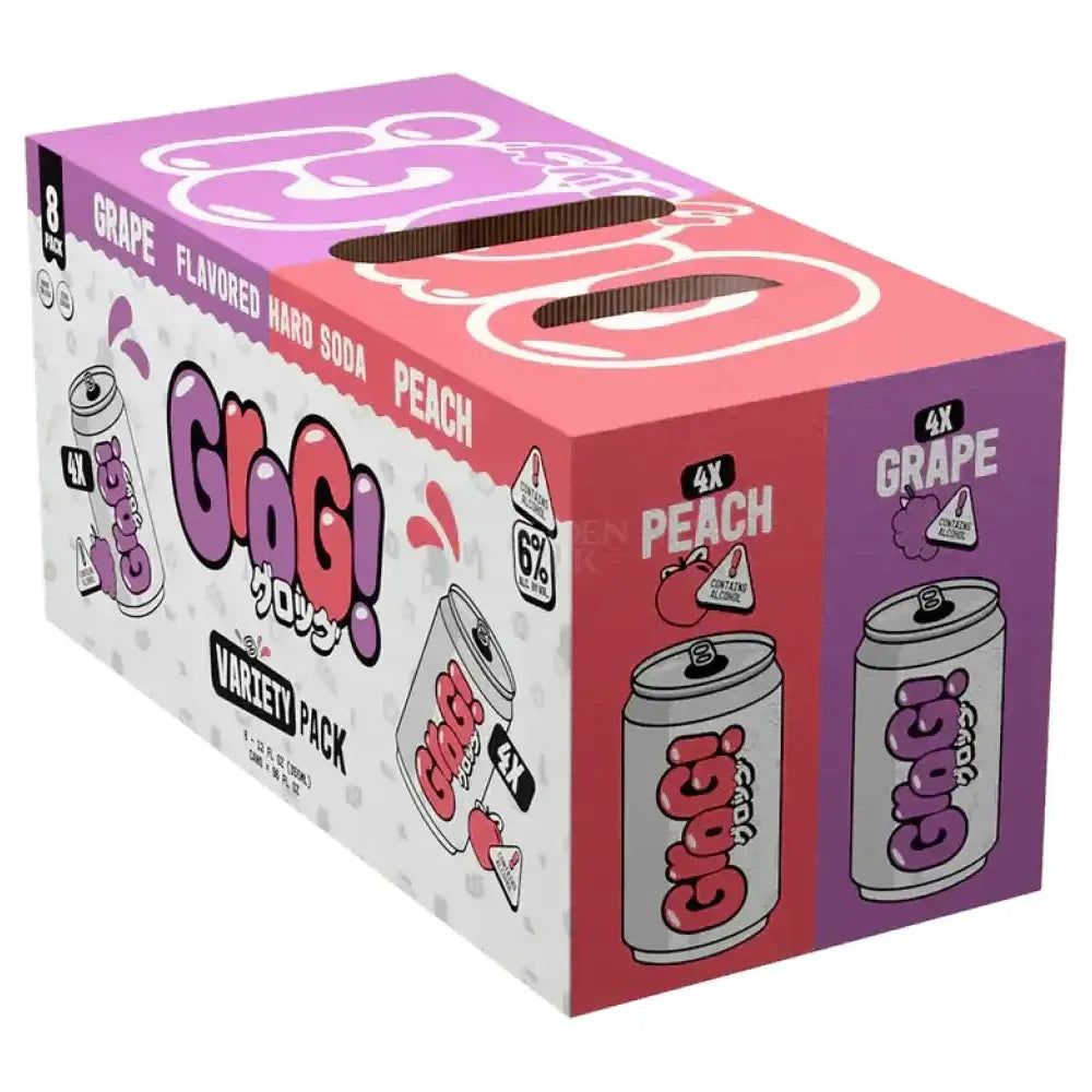 Grog! Flavored Hard Soda Variety Pack – Grape & Peach – 8 Pack Hard Seltzer