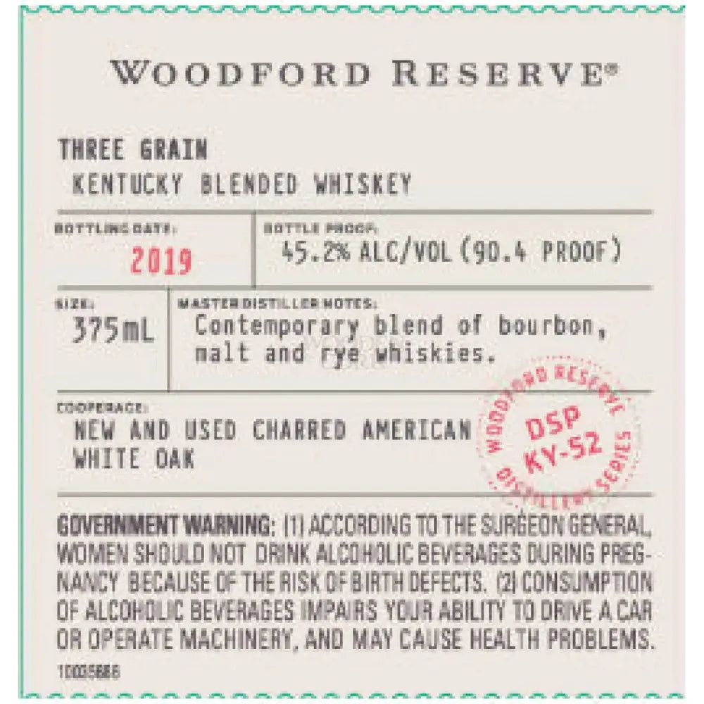 Woodford Reserve 2019 Three Grain 375ml Whiskey