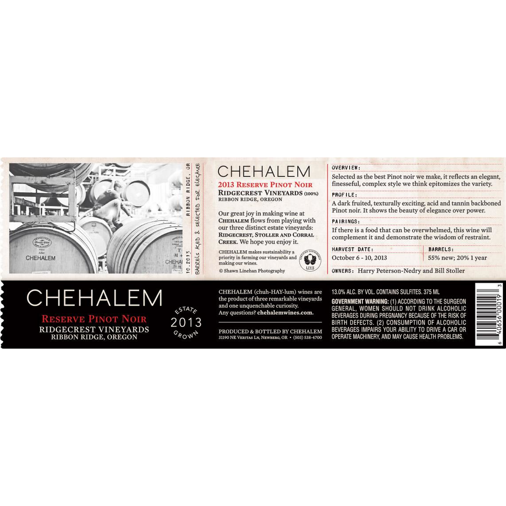 Chehalem Ridgecrest Vineyard Estate Pinot Noir 750ml - Available at Wooden Cork