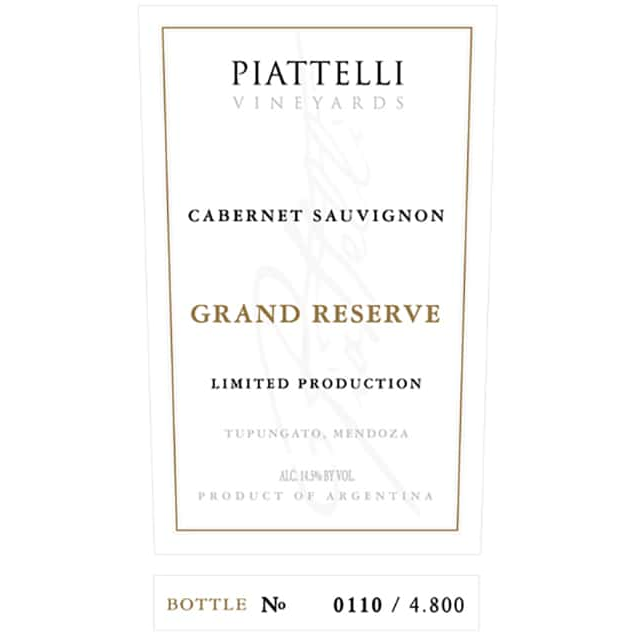 Piattelli Vineyards Mendoza Grand Reserve Cabernet Sauvignon 750ml - Available at Wooden Cork