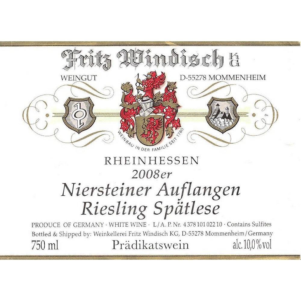 Windisch Spatlese Niersteiner Auflangen Riesling 750ml - Available at Wooden Cork