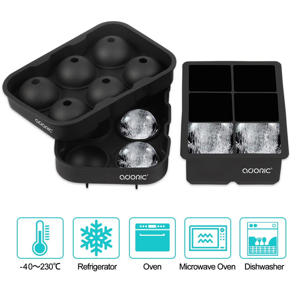 Sphere Ice Ball Maker with Lid and Large Square Ice Cube Molds - Available at Wooden Cork