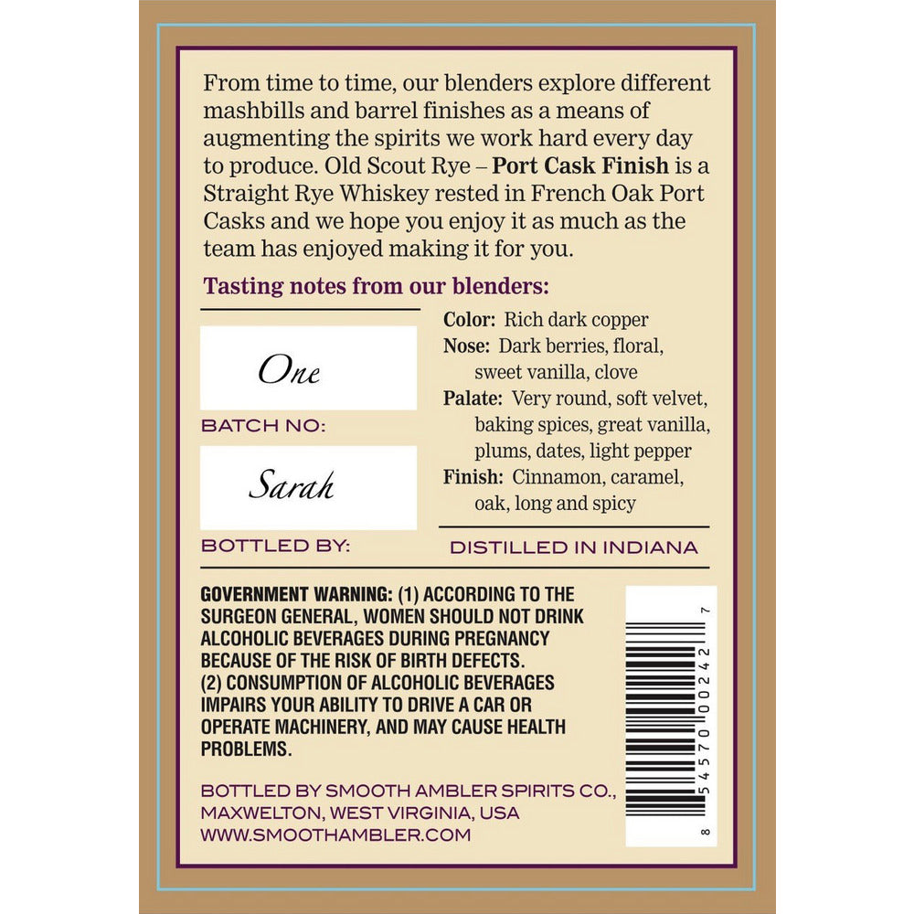 Smooth Ambler Old Scout Rye Port Cask Finish - Available at Wooden Cork