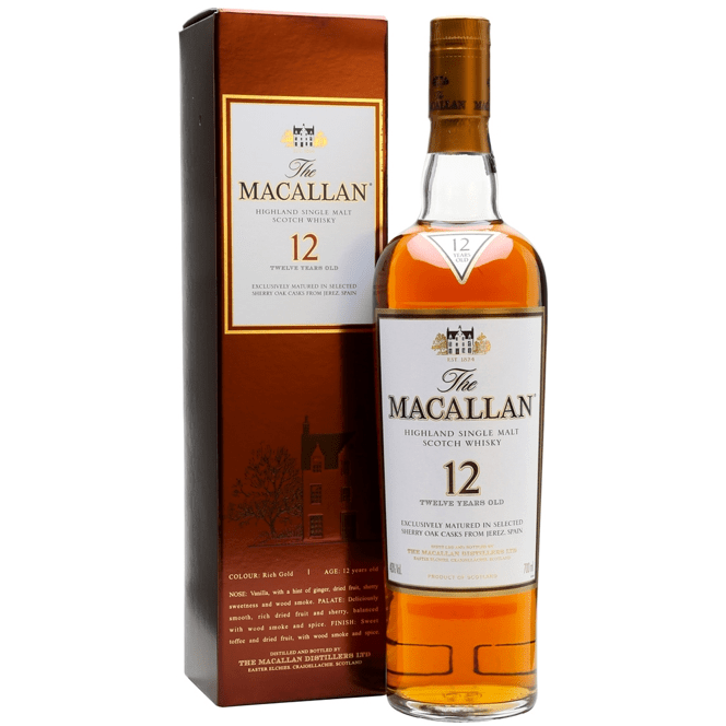 The Macallan 12 Year Old Sherry Oak Scotch Brown Box Speyside The Macallan 12 Year Old Sherry Oak Scotch Brown Box Speyside