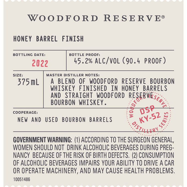 Woodford Reserve Honey Barrel Finish Bourbon Wooden Cork