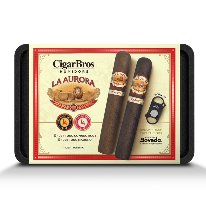 CigarBros X La Aurora 20 Premium Cigars Set & Cutter + Personal Humidor by CigarBros