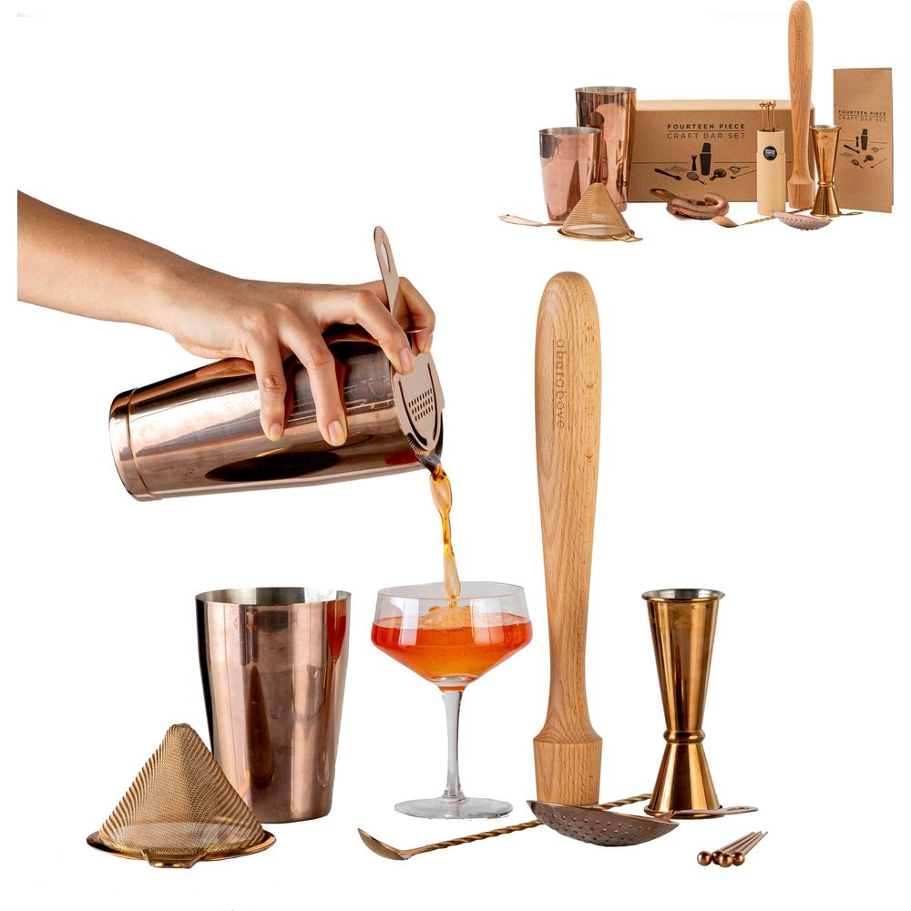 Antique Copper Mixologist Bar Set (14-Piece)