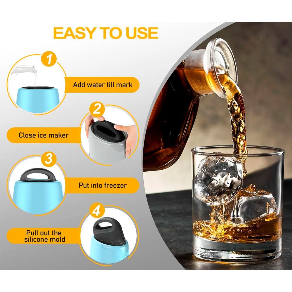 Premium Round Sphere Ice-Cube Mold Maker - 2 Crystal Clear Ice Cubes