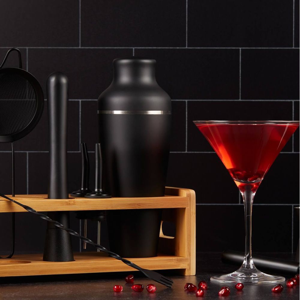 8-Piece Cocktail Shaker Set with Stand – Wooden Cork