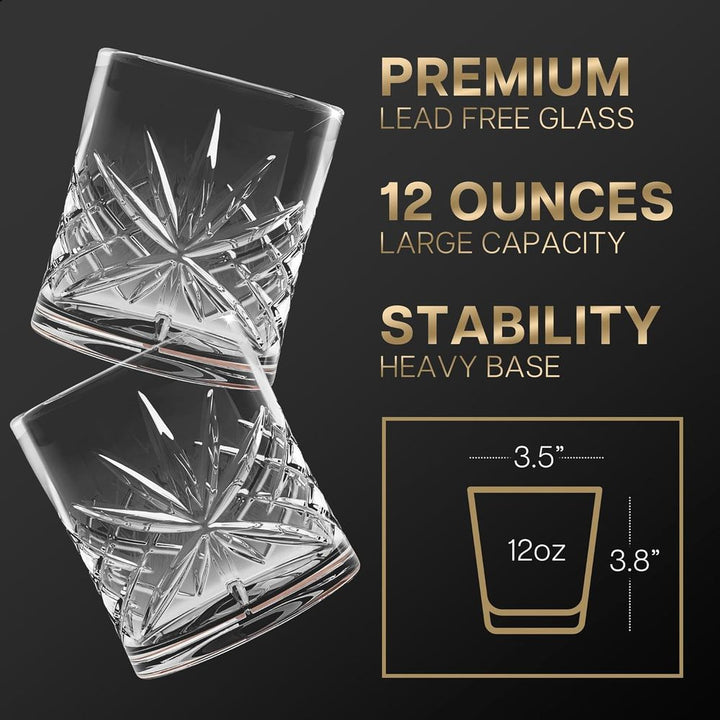 Whiskey Glasses and Whiskey Stone Set - Premium Scotch/Bourbon Whiskey Glass Set of 2 in Gift Box | Stainless Steel Whisky Stones Shaped Like Rockets