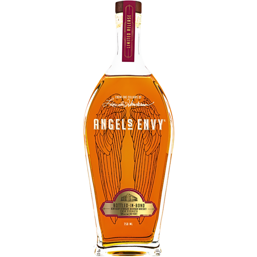 Angels Envy bourbon bottle on a white background