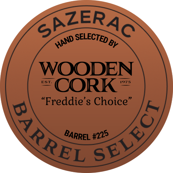 Sazerac barrel select label with Wooden Cork branding