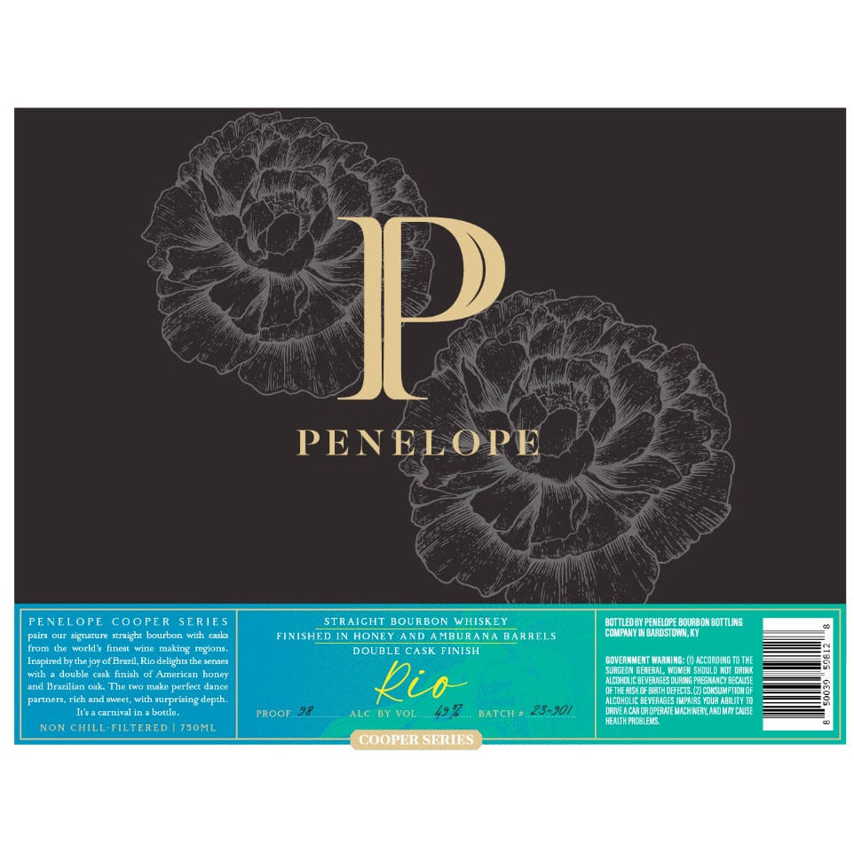 Label of Penelope Bourbon Rio Four Grain