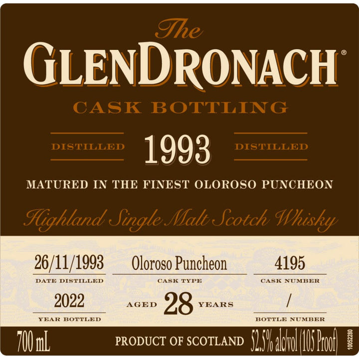 Glendronach 28 Year Old 1993 Cask #4195 Single Malt Scotch Whisky 700ml