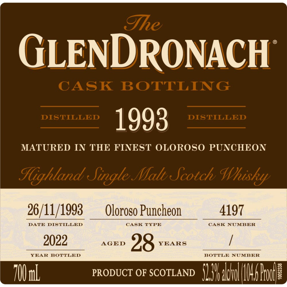 Glendronach 28 Year Old 1993 Cask #4197 Single Malt Scotch Whisky 700ml