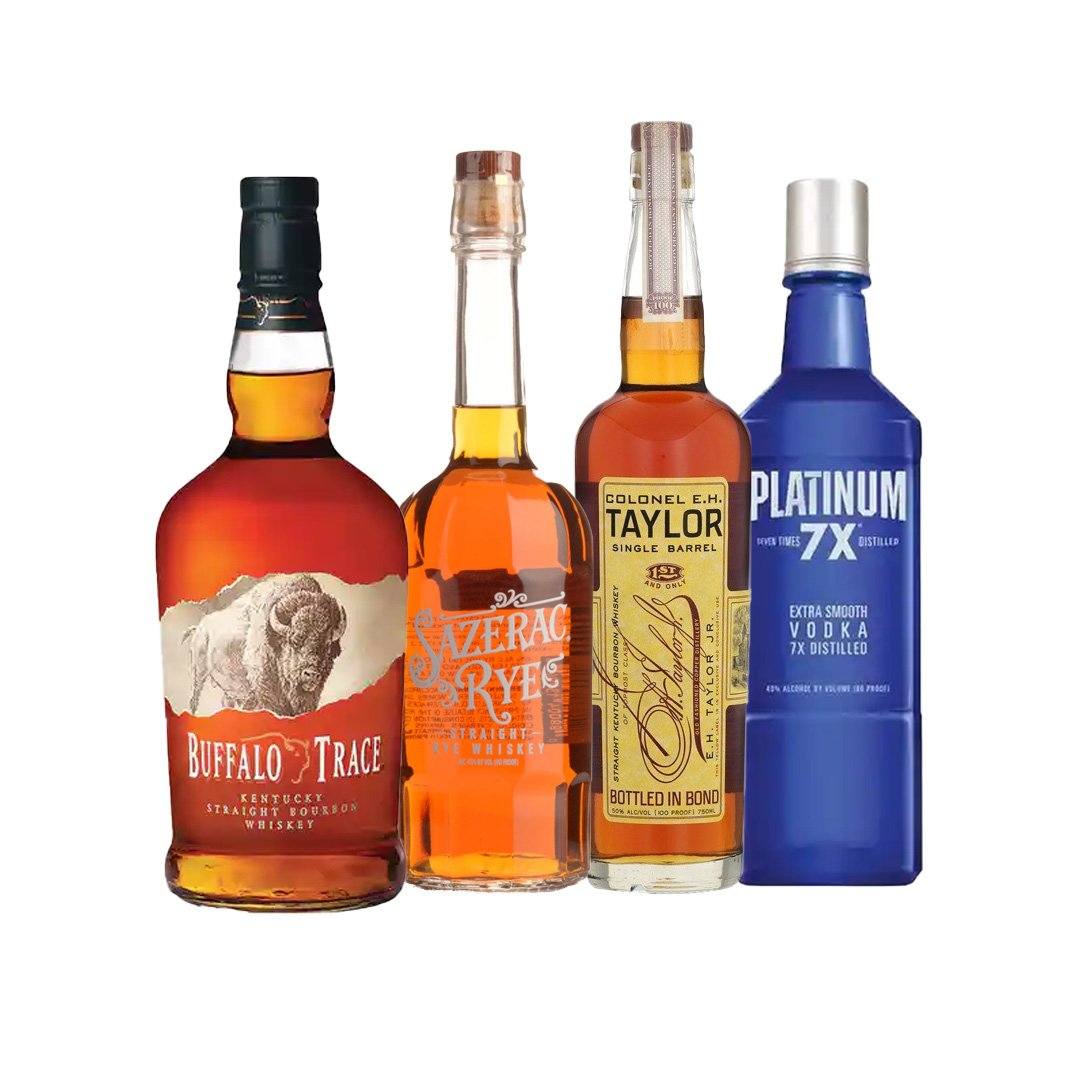 Colonel E.H. Taylor Single Barrel & Sazerac Rye Ultimate Spirits Bundle with Buffalo Trace Bourbon & Platinum 7X Vodka