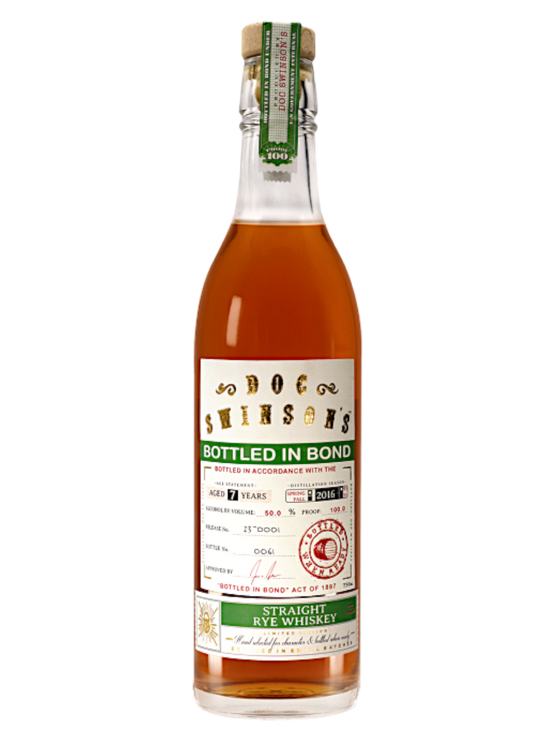 Doc Swinson's 7 Year Bottled-in-Bond Straight Rye 750mL
