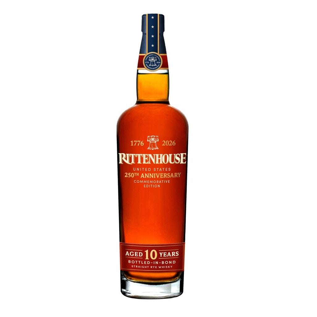 Rittenhouse whiskey bottle on a white background