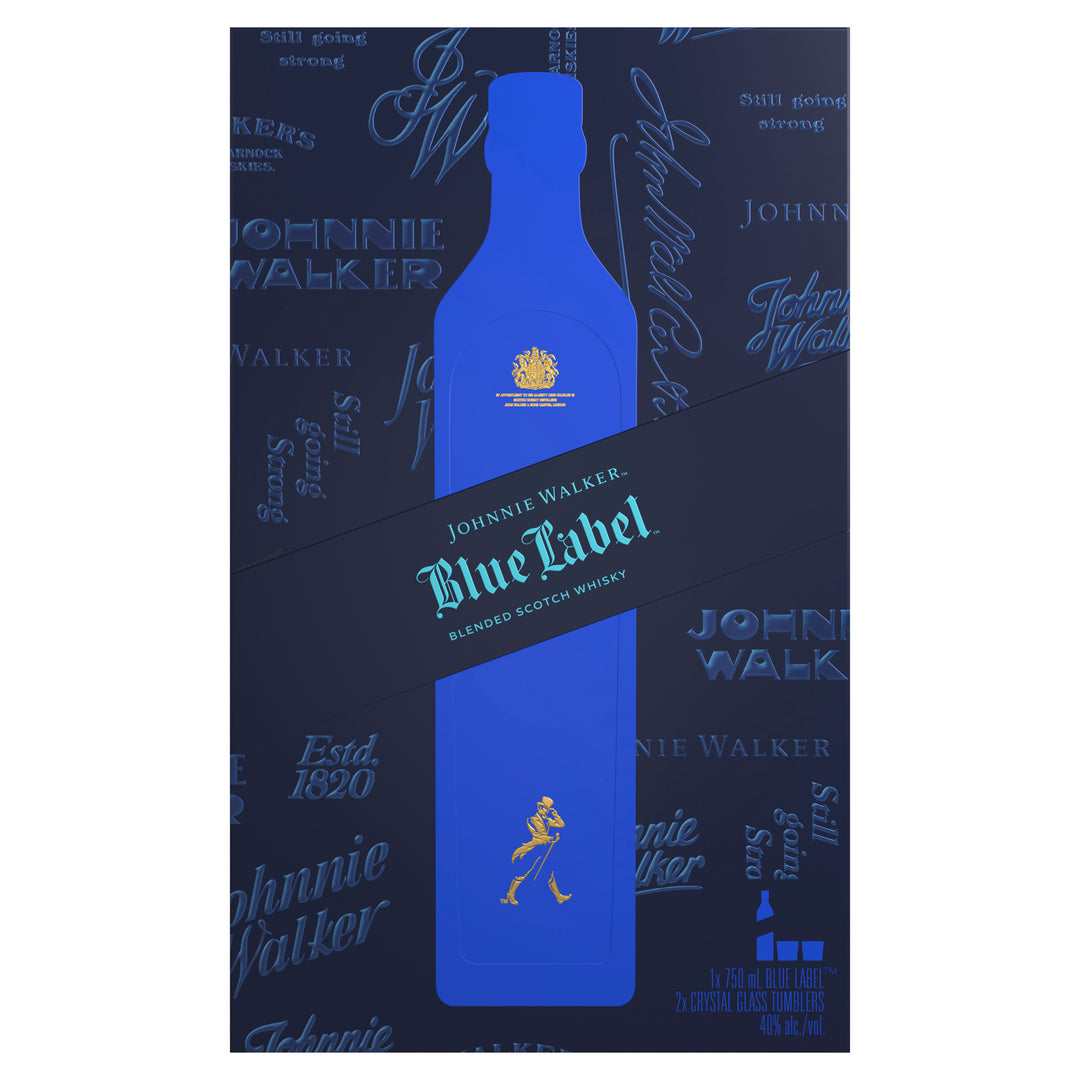 Johnnie Walker Blue Label Blended Scotch Whisky With Two Crystal Glasses