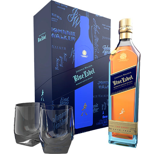 Johnnie Walker Blue Label Blended Scotch Whisky With Two Crystal Glasses