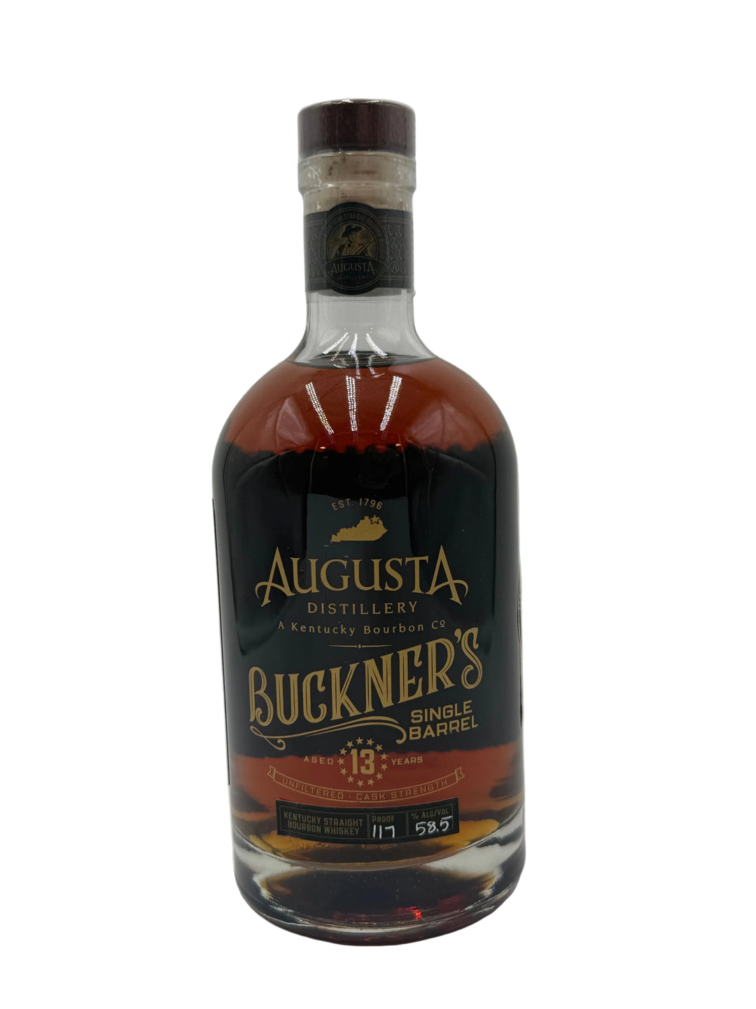 Augusta Distillery Buckner's Single Barrel Bourbon 13 Year Barrel 20 117 Proof Original Release
