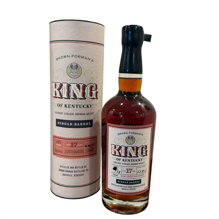 Brown-Forman's King of Kentucky bourbon bottle and packaging on a white background