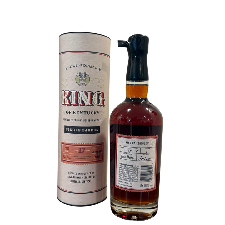 Bottle of King of Kentucky bourbon whiskey with packaging on a white background