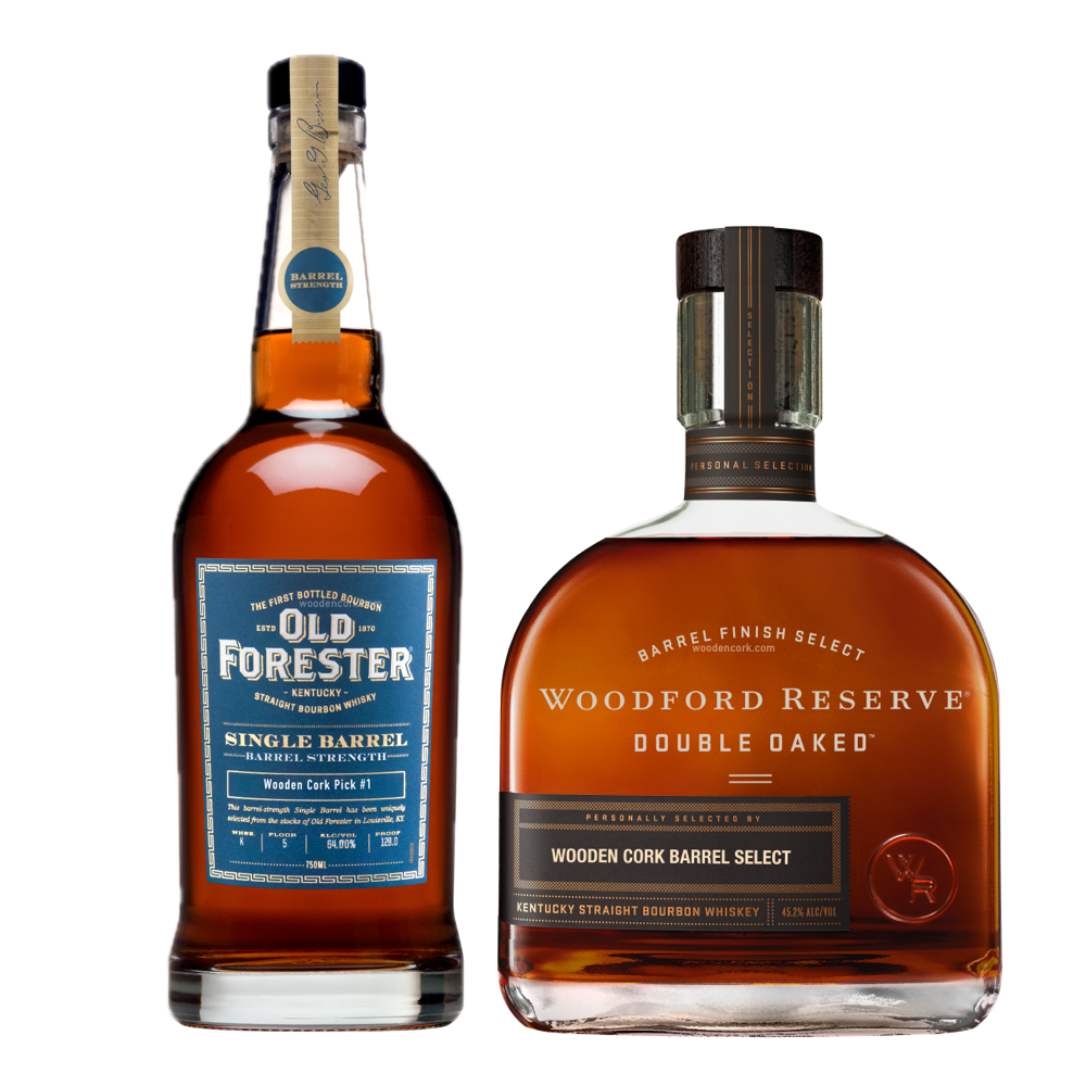 Old Forester Single Barrel & Woodford Reserve Double Oaked by Wooden Cork Bourbon Bundle