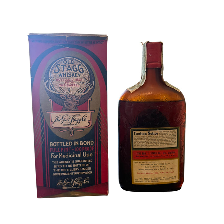 1916–1931 Old Stagg Medicinal Whiskey Pint w/ Original Box (Prohibition Era)