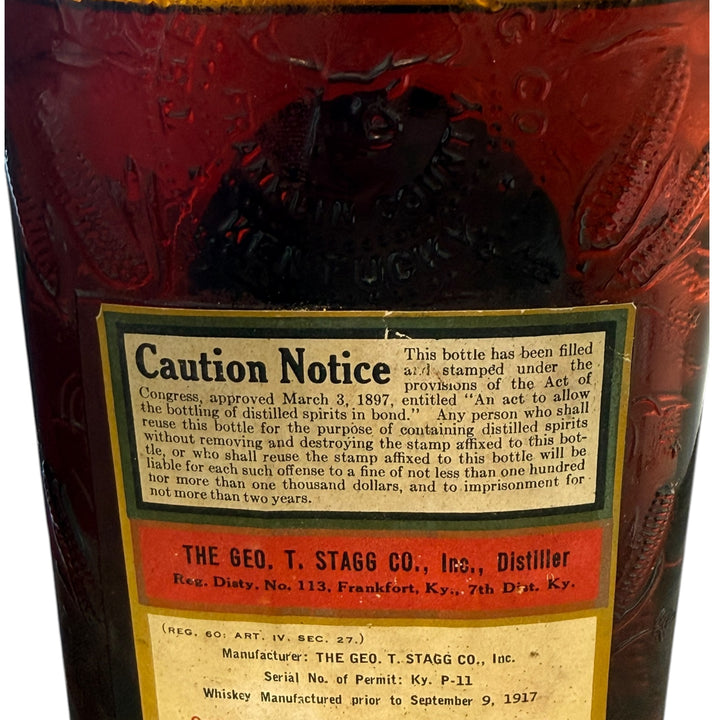 1916–1931 Old Stagg Medicinal Whiskey Pint w/ Original Box (Prohibition Era)