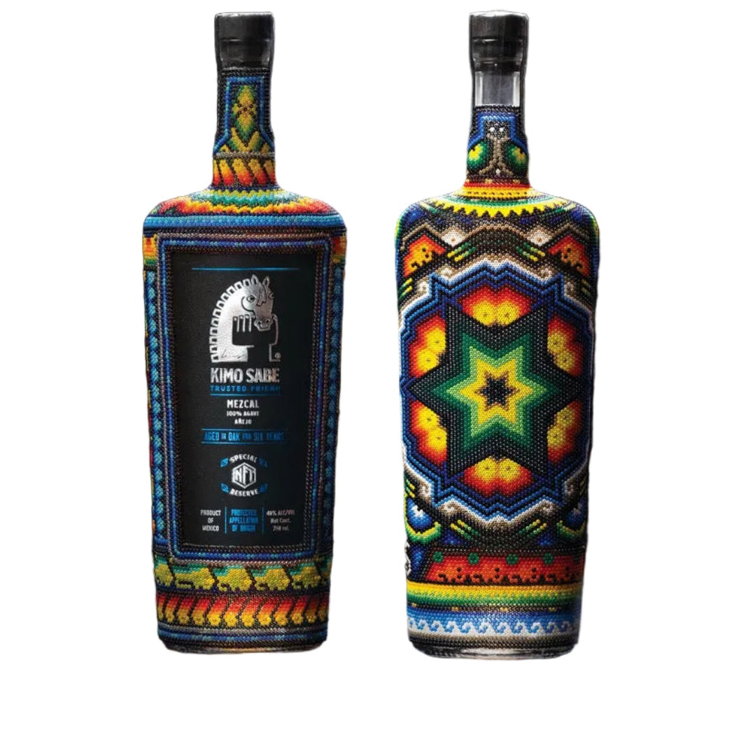 Two decorated bottles with colorful patterns on a black background