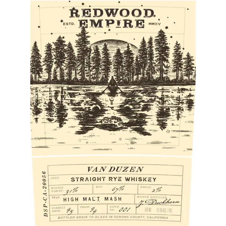 Redwood Empire Van Duzen Straight Rye Whiskey 750mL