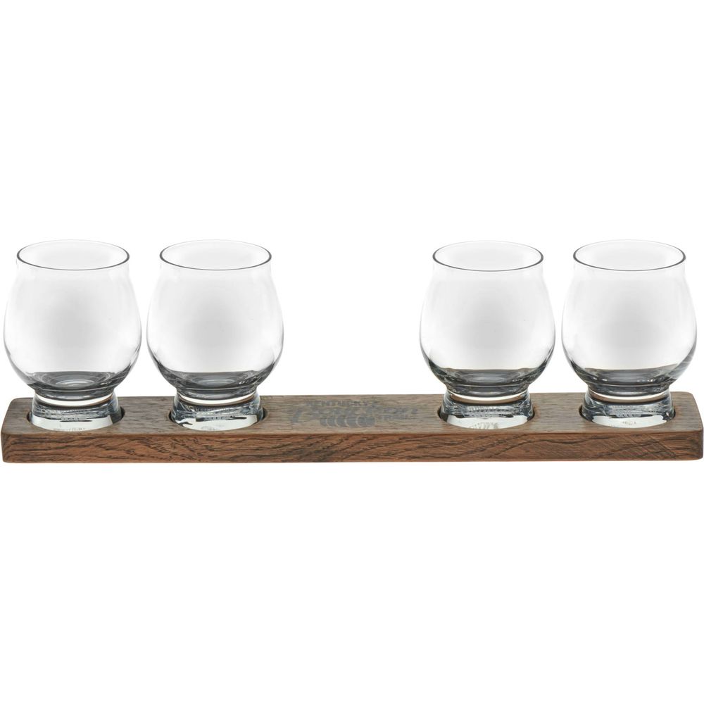 Libbey Signature Kentucky Bourbon Trail Whiskey Tasting Set, 4 Whiskey Glasses with Wood Paddle