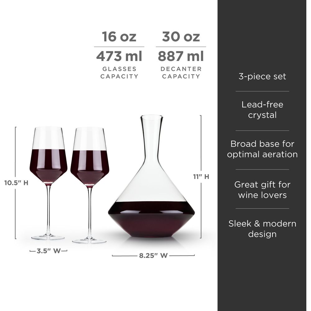 Raye Angled Crystal Bordeaux Decanter and Wine Glass Set