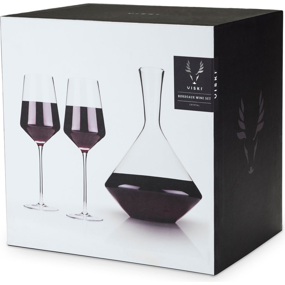 Raye Angled Crystal Bordeaux Decanter and Wine Glass Set