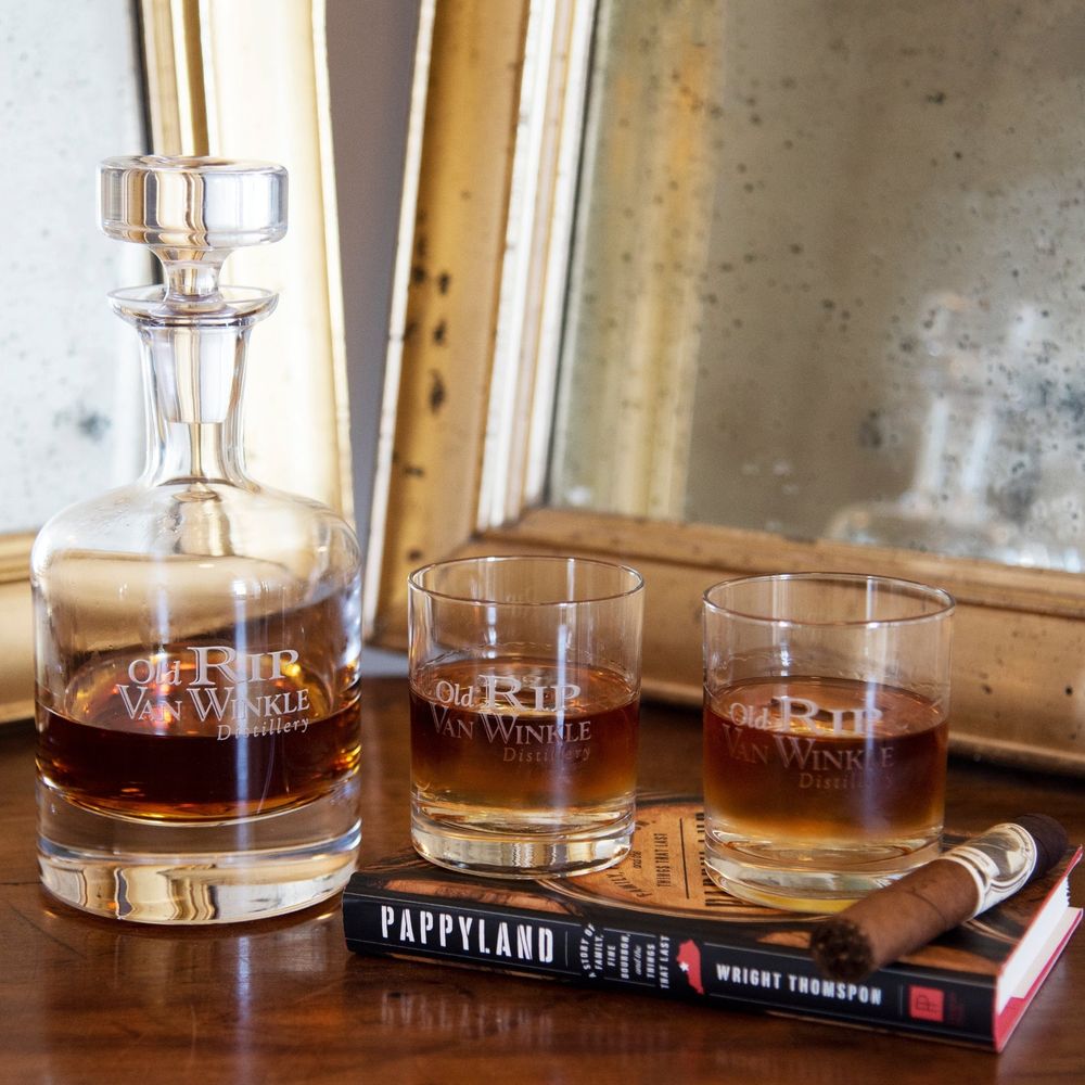 Old Rip Van Winkle Decanter & Set of 2 Rocks Glasses - Thumbnail 2