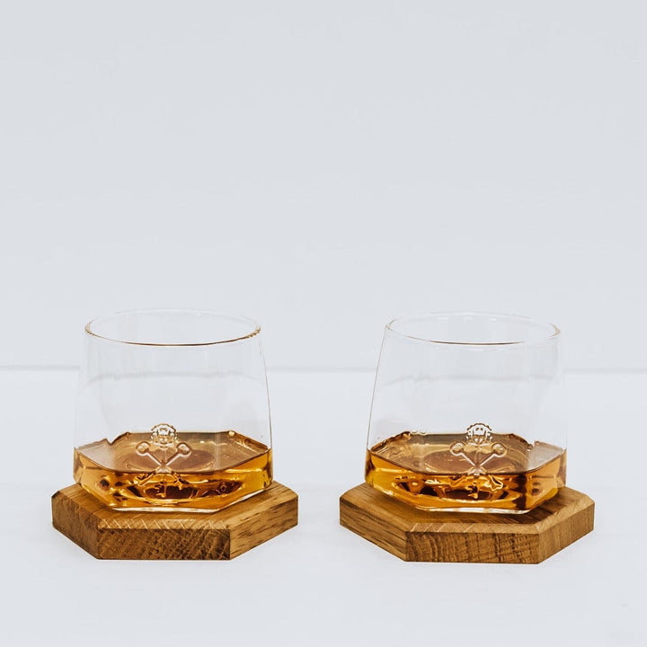 Pappy & Company Spinning Glass Set with Barrel Stave Coasters