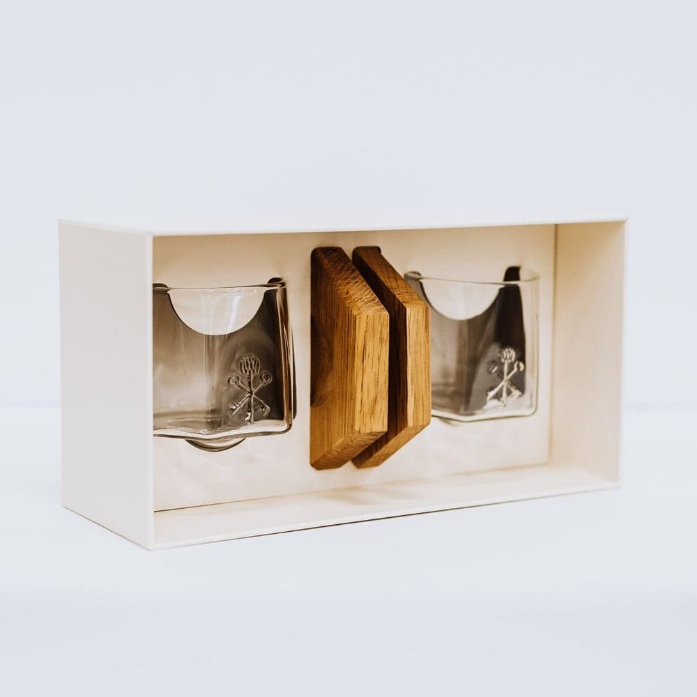 Spinning Glass Set with Barrel Stave Coasters - Thumbnail 3