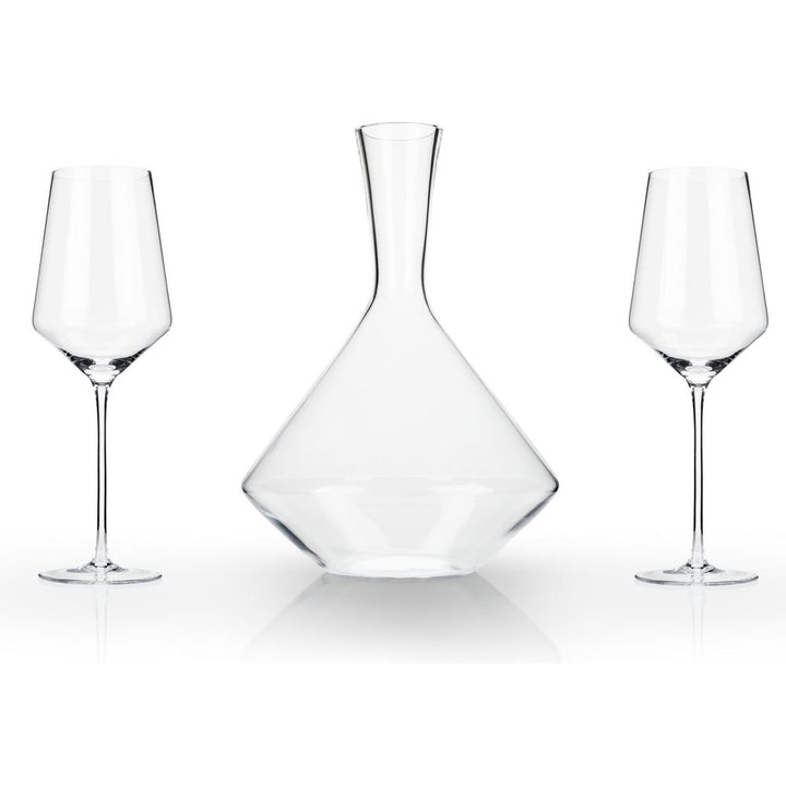 Raye Angled Crystal Bordeaux Decanter and Wine Glass Set