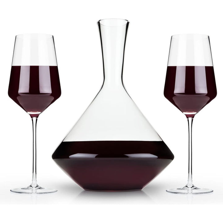 Raye Angled Crystal Bordeaux Decanter and Wine Glass Set