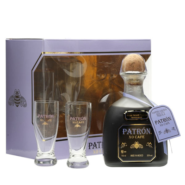 Patron XO Cafe Tequila Gift Set with 2 Glasses – Wooden Cork