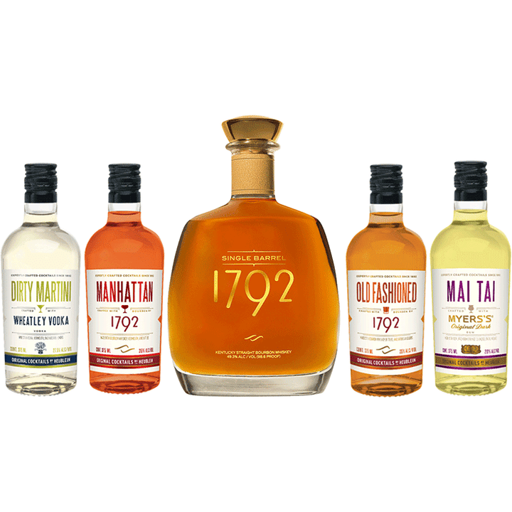 1792 “Math Proof” Single Barrel Bourbon Wooden Cork Pick with 4x Heublein Cocktails 375ML Bundle