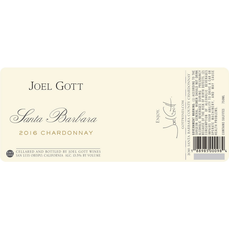 Joel Gott Santa Barbara Chardonnay 750ml - Available at Wooden Cork