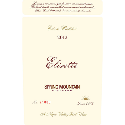 Spring Mountain Elivette Spring Mountain District Red Bordeaux Blend 750ml - Available at Wooden Cork