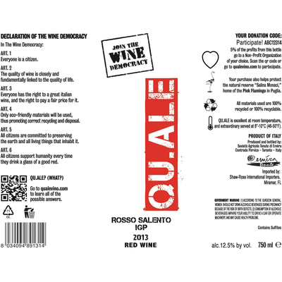 Tenute Emera QU.ALE Salento IGT Rosso Red Blend 750ml - Available at Wooden Cork