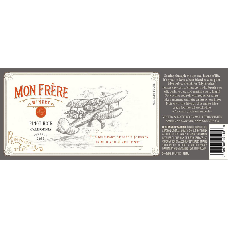 Mon Frere California Pinot Noir 750ml - Available at Wooden Cork