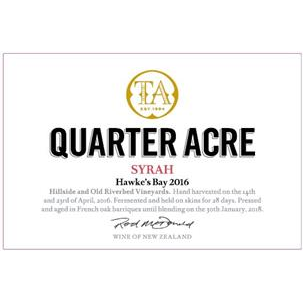 Quarter Acre Hawke's Bay Syrah 750ml - Available at Wooden Cork