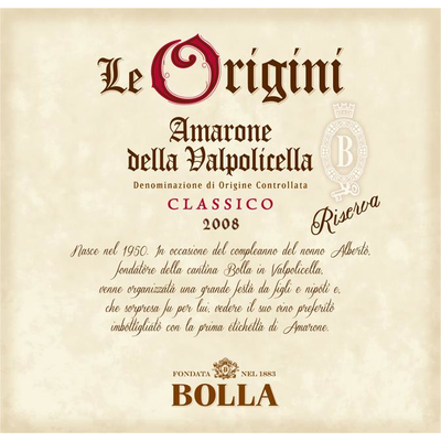 Bolla Amarone Delle Valpolicella Classico Riserva Le Origine 750ml - Available at Wooden Cork