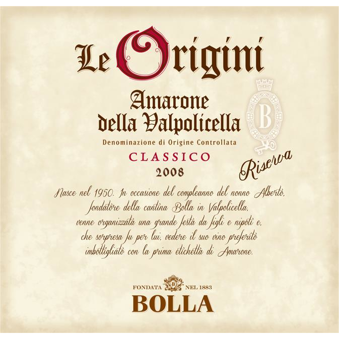 Bolla Amarone Delle Valpolicella Classico Riserva Le Origine 750ml - Available at Wooden Cork
