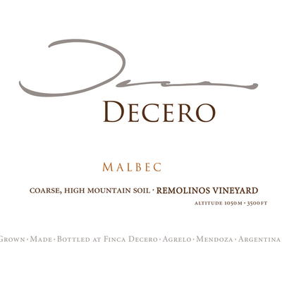 Finca Decero Agrelo Remolinos Vineyard Malbec 750ml - Available at Wooden Cork